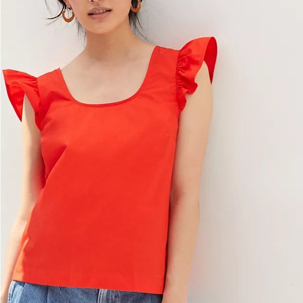 Anthropologie Maeve Ruffled Cross-Back Blouse in Red - NWT